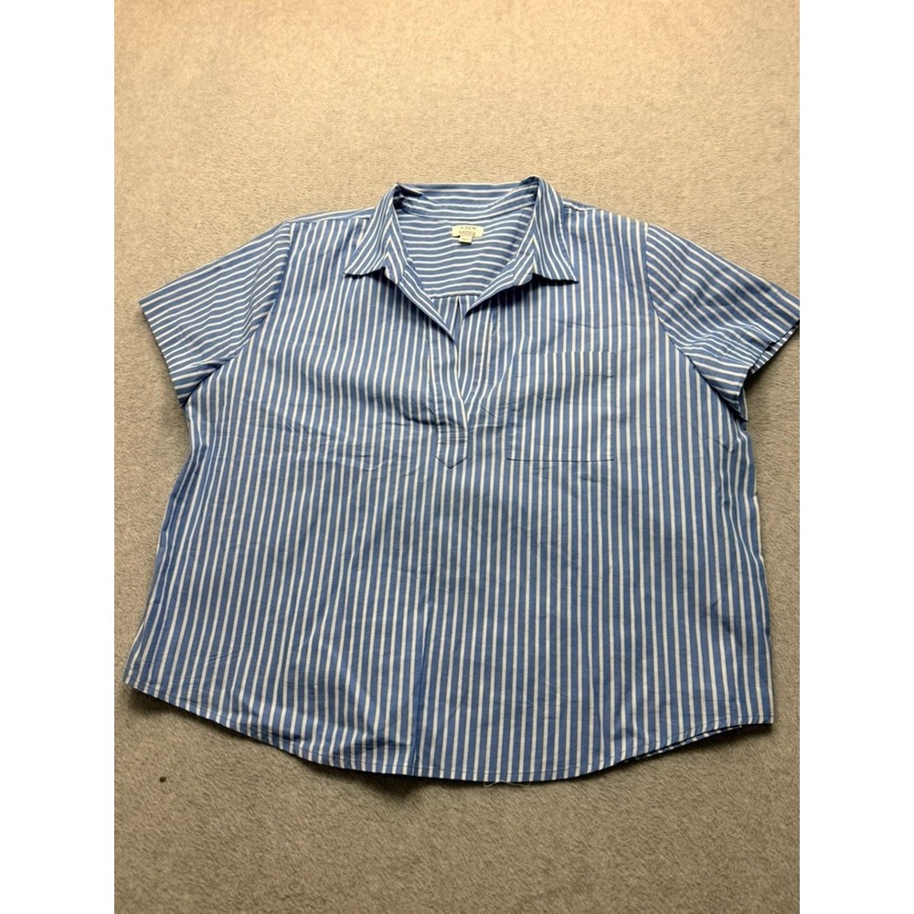 J.Crew Factory Womens Blue White Striped Short Sleeve Popover Blouse Top XL